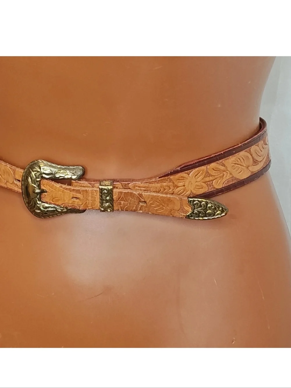 Rockmount 563 Saddle Western Floral Tooled Brown Leather Belt Girls Sz 26 23-27